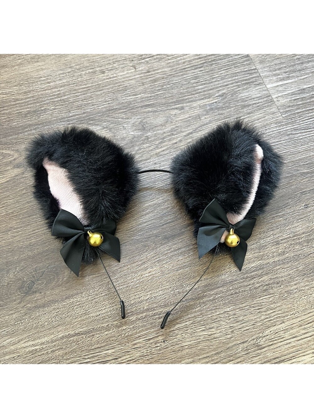 Faux Fur Cat Ears Headband Black Pink Neko Anime Cosplay Bells Ribbon Bows